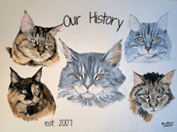 Painting of some of Sparkle Coon's founding cats